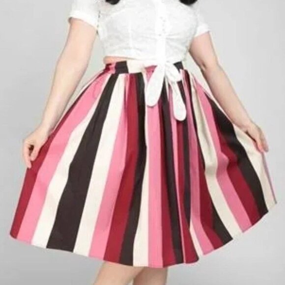 Collectif London Jasmine Bubble Gum Pink Stripe Swing Skirt Size 26 Rockabilly - Picture 1 of 8